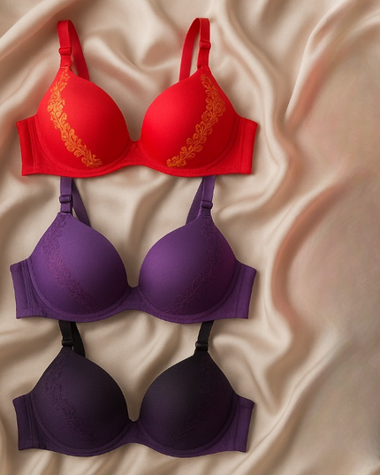 Silk Embroidered Padded Bra for Women – Luxury Undergarment with Soft Silk Fabric, Stylish Embroidery, Comfortable Fit & Everyday Support (Random Color) - 36