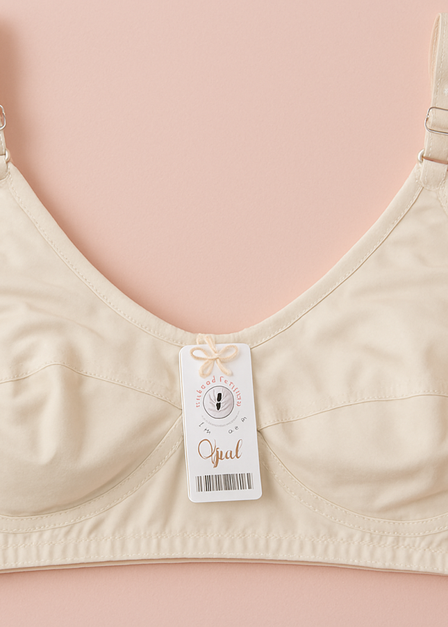 Jersey Soft Fabric Non-Padded Bra for Women – Plain Comfortable & Lightweight Everyday Wear Lingerie in Beige,