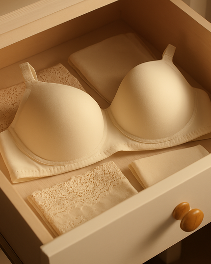 Cotton Light Padded Bra – Comfortable Everyday Wear, Plain Design (Sizes 32–42, Beige) - 32