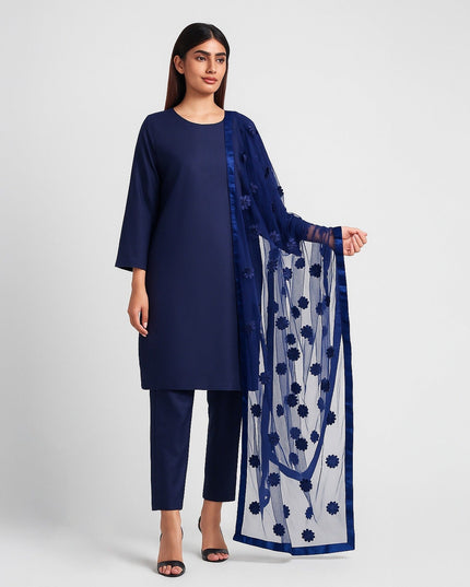 Premium Katan Silk Unstitched 3 Piece Suit With Net Dupatta For Women