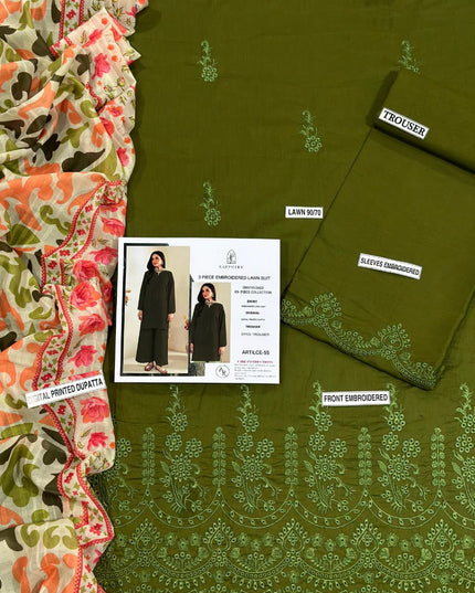 Sapphire Airjet Lawn 3 Piece Embroidered Suit With Printed Diamond Dupatta Premium Unstitched Dress Collection 2026