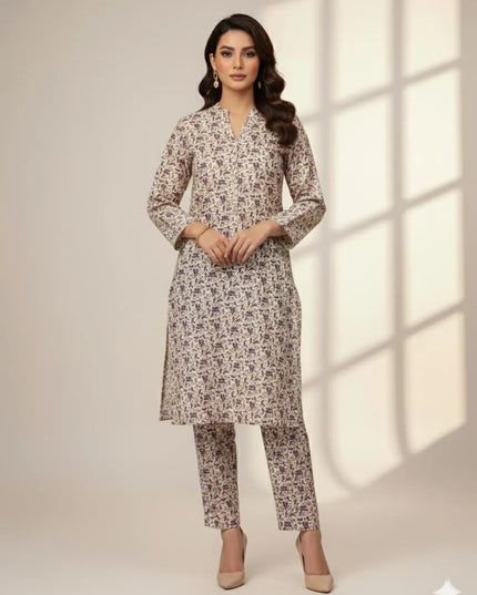 2-Pcs Katan Silk Unstitched Allover Printed Suit for Women – Premium Soft Fabric Shirt & Trouser Dress Material for Casual & Formal Wear
