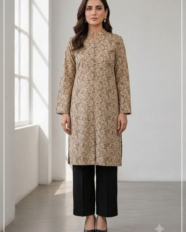 Unstitched Black Allover Block Printed 2-Pcs Katan Silk Suit for Women – Premium Soft Fabric Shirt & Trouser Dress Material