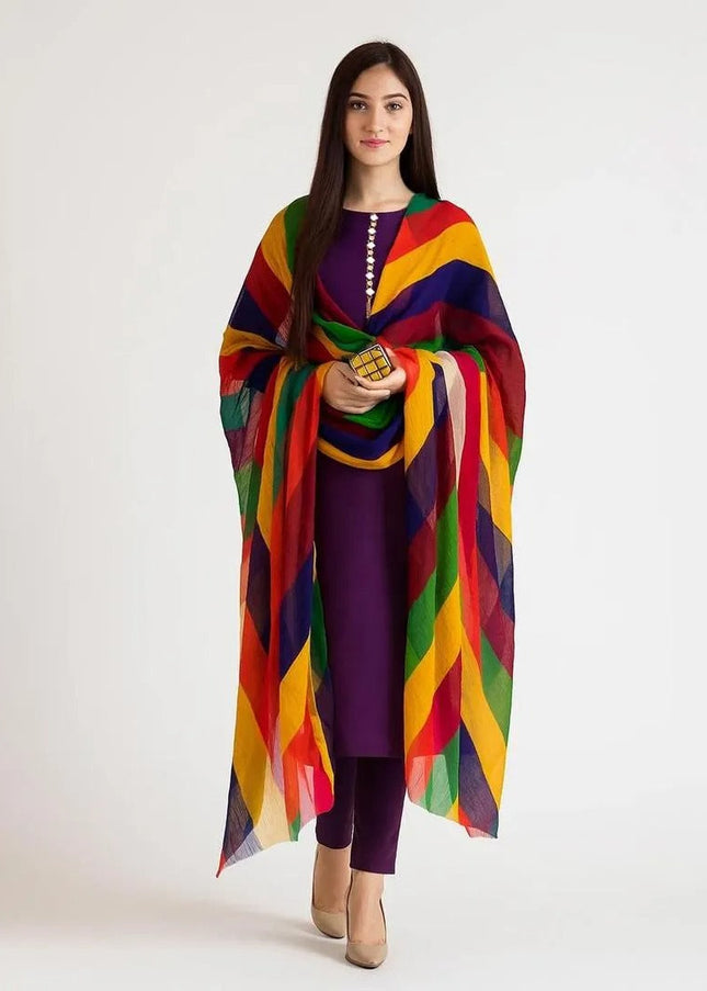 Unstitched 3-Pcs Katan Silk Suit with Multi-Color Organza Chunri Dupatta for Women – Premium Party Wear Dress Material