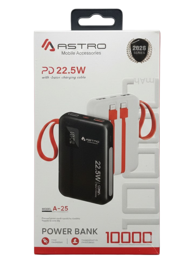 Astro A25 PD Fast Charging Power Bank – Compact Power, Imported Quality