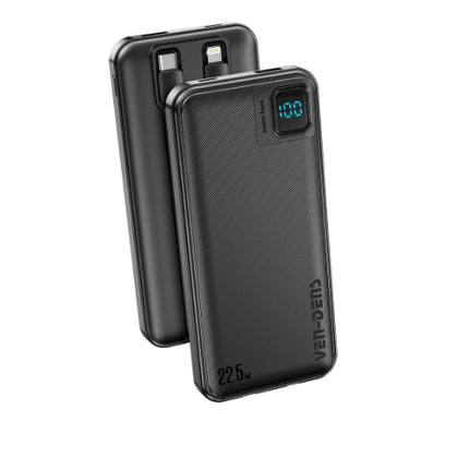 VEN-DENS 10,000mAh Power Bank: UK Design | 22.5W PD Fast Charge | Built-in Cables | Digital Display | 1-Year Warranty | Free Delivery