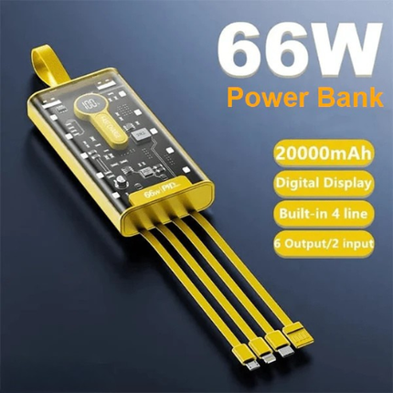 60 Days Money Back Guarantee 20,000mAh  –PD 66W Super Fast Charging Transparent Power Bank With Free Delivery