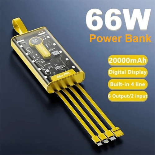 60 Days Money Back Guarantee 20,000mAh  –PD 66W Super Fast Charging Transparent Power Bank With Free Delivery