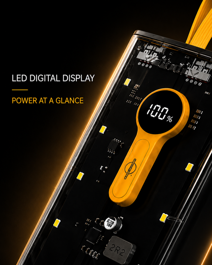 20000mAh Transparent Power Bank – 22.5W Fast Charging & Built-In Cables