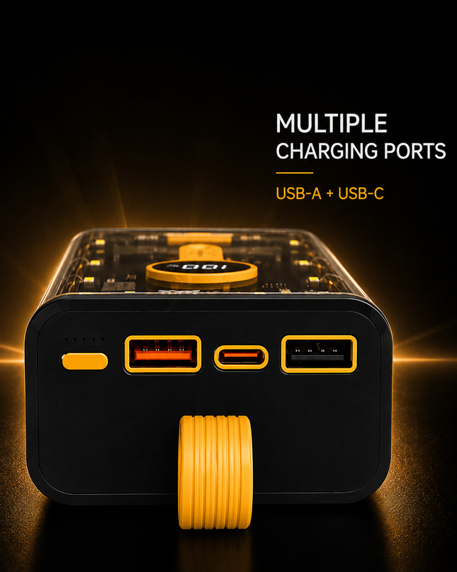 20000mAh Transparent Power Bank – 22.5W Fast Charging & Built-In Cables