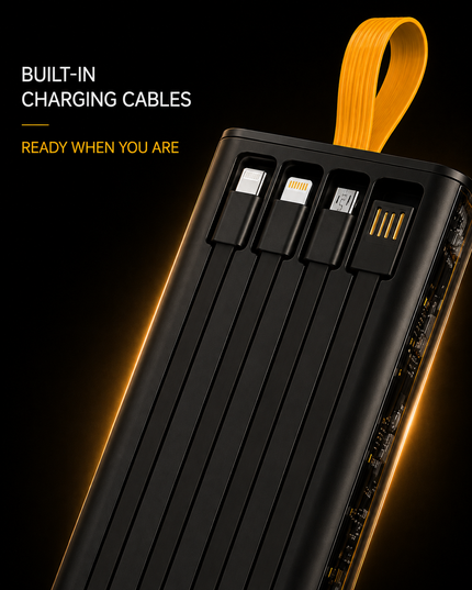 20000mAh Transparent Power Bank – 22.5W Fast Charging & Built-In Cables