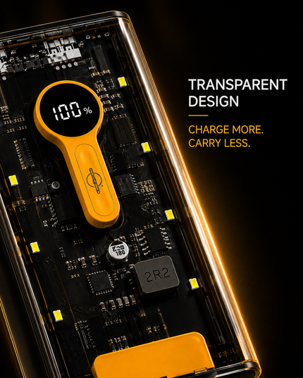 20000mAh Transparent Power Bank – 22.5W Fast Charging & Built-In Cables