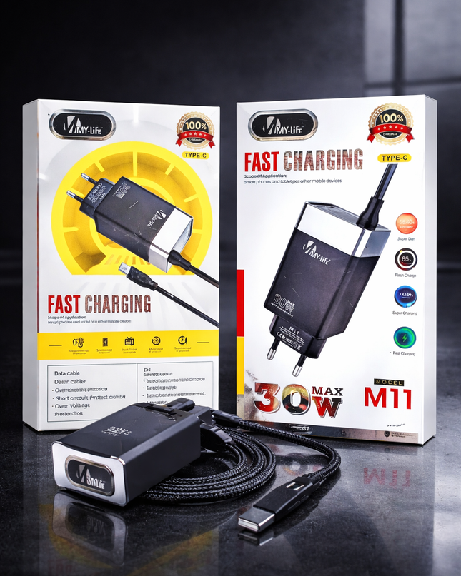 MY-Life M11 30W Fast Charger with Type-C Cable | Super Fast Charging Adapter