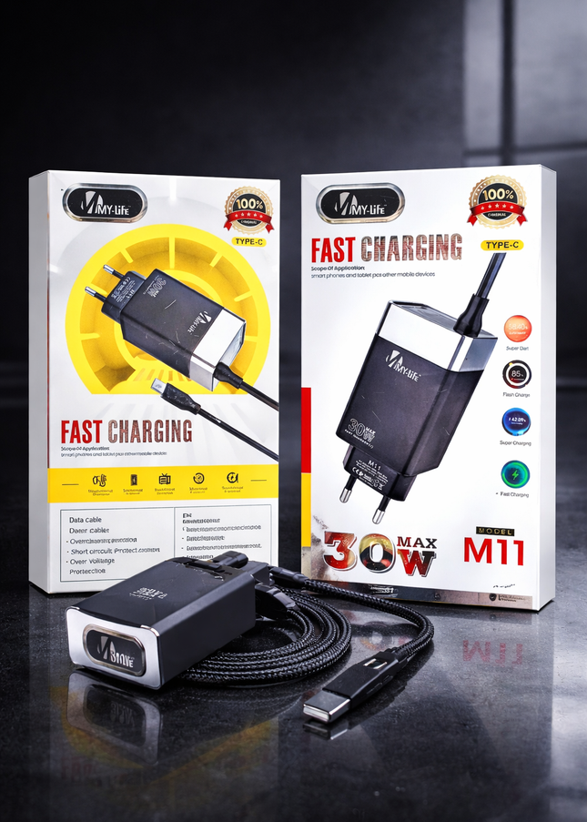 MY-Life M11 30W Fast Charger with Type-C Cable | Super Fast Charging Adapter