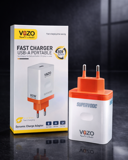 VOZO 80W Fast Charger USB-A Portable | Super Fast Charging Adapter (EU Plug)