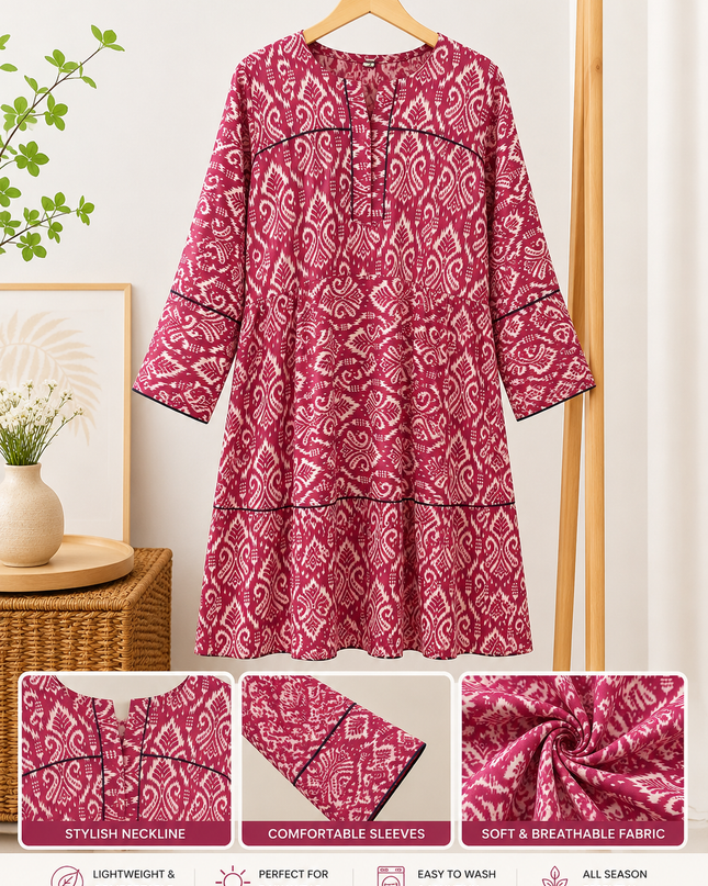 Women's Maroon Printed Flared Kurti – Soft Comfortable Casual Wear
