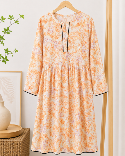 Women's Peach Floral Printed Short Kurti – Soft Casual Everyday Wear