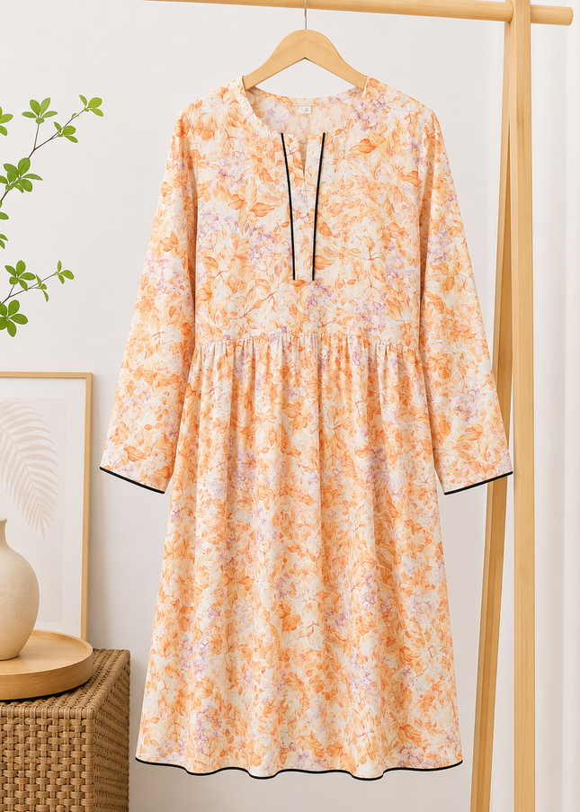 Women's Peach Floral Printed Short Kurti – Soft Casual Everyday Wear
