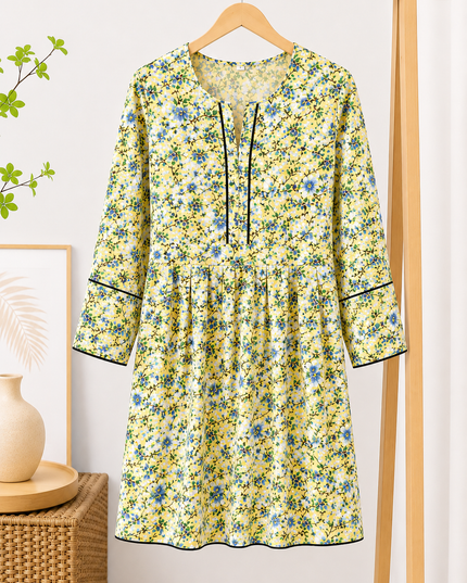Elegant Yellow Floral Printed Women's Kurti – Soft & Breathable Casual Wear
