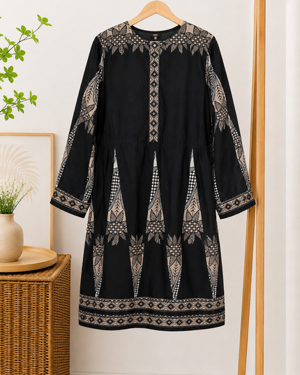Elegant Black Printed Flared Kurti for Women – Casual & Daily Wear