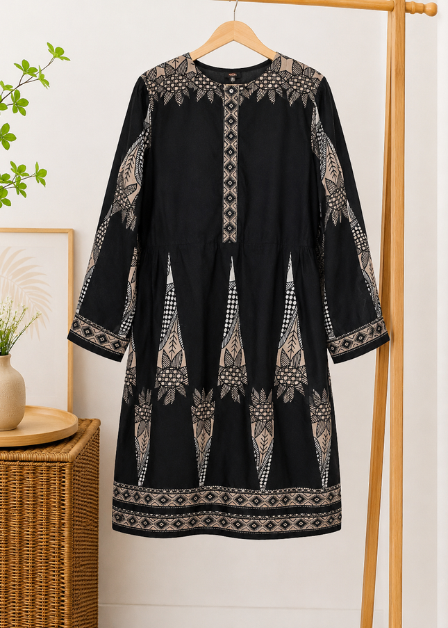 Elegant Black Printed Flared Kurti for Women – Casual & Daily Wear
