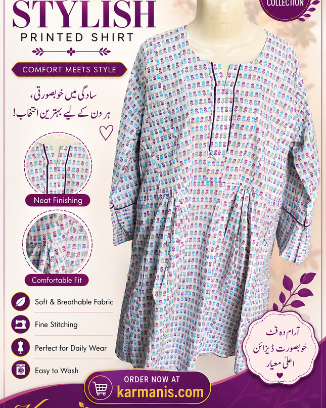 Women's Printed Cotton Kurti – Soft Daily Wear Casual Long Kurta | Comfortable Floral Print