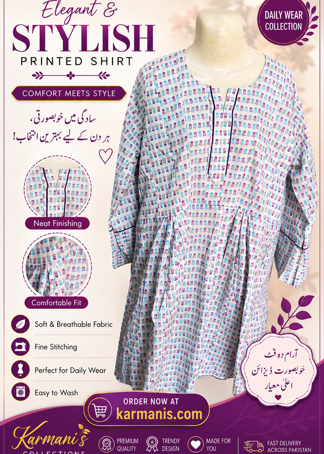 Women's Printed Cotton Kurti – Soft Daily Wear Casual Long Kurta | Comfortable Floral Print