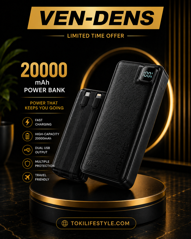 UK Imported With 1 Year Warranty Card & Free Delivery VEN-DENS 20000MAH POWER BANK