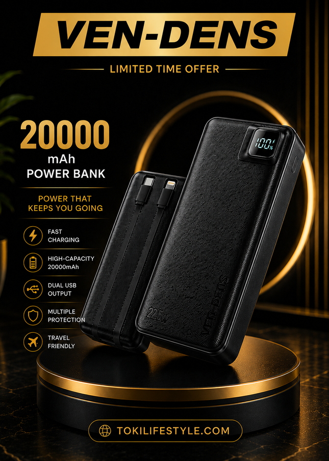UK Imported With 1 Year Warranty Card & Free Delivery VEN-DENS 20000MAH POWER BANK