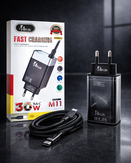 MY-Life M11 30W Fast Charger with Type-C Cable | Super Fast Charging Adapter