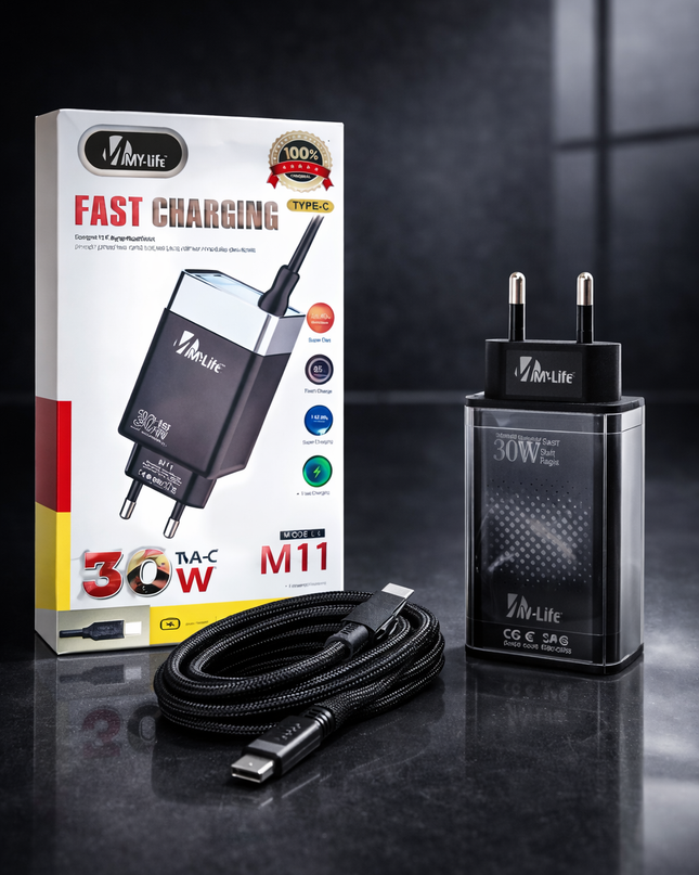 MY-Life M11 30W Fast Charger with Type-C Cable | Super Fast Charging Adapter