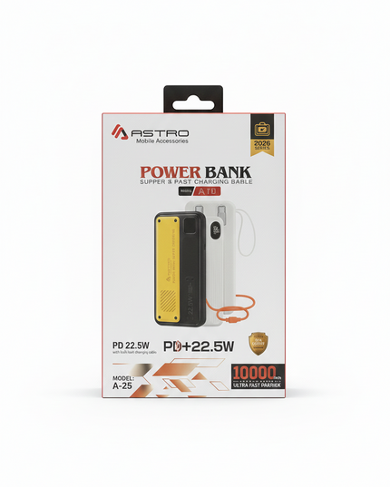 Astro A10 22.5W PD Fast Charging Power Bank | 10,000mAh Ultra High Capacity | Slim & Stylish Design