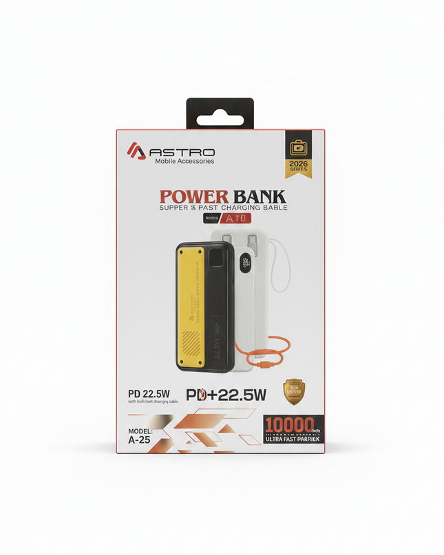 Astro A10 22.5W PD Fast Charging Power Bank | 10,000mAh Ultra High Capacity | Slim & Stylish Design