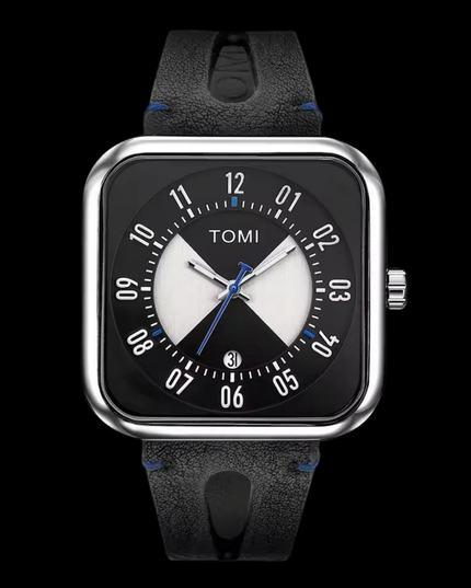 TOMI Men’s Classic Textured Leather Watch (Black)