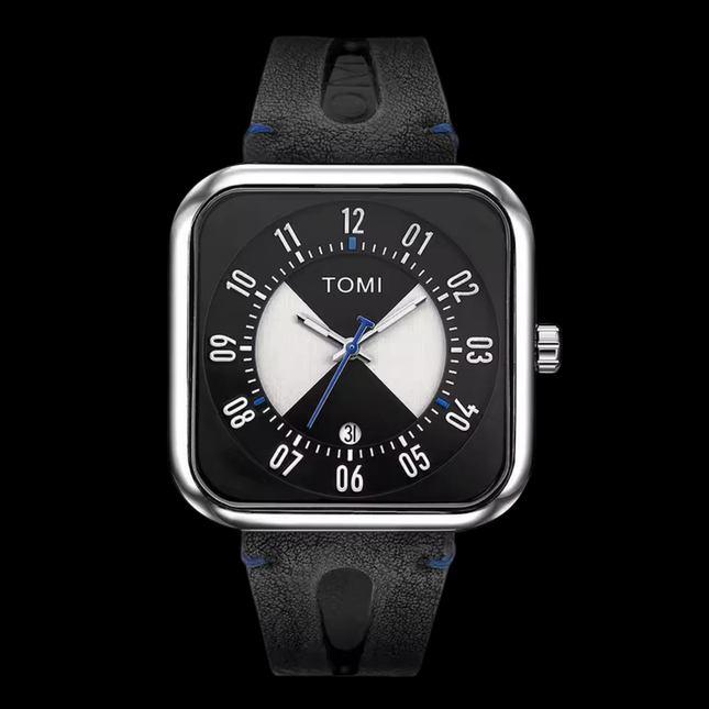 TOMI Men’s Classic Textured Leather Watch (Black)