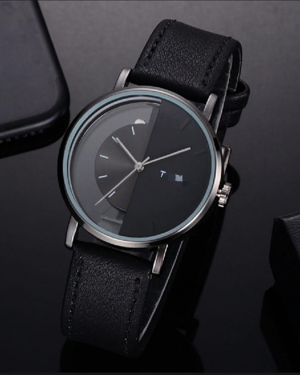 Men’s Quartz Round Dial Leather Strap Watch