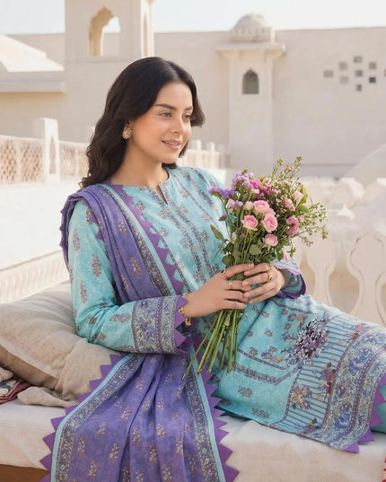 Blue Printed Lawn 3-Piece Suit for Women