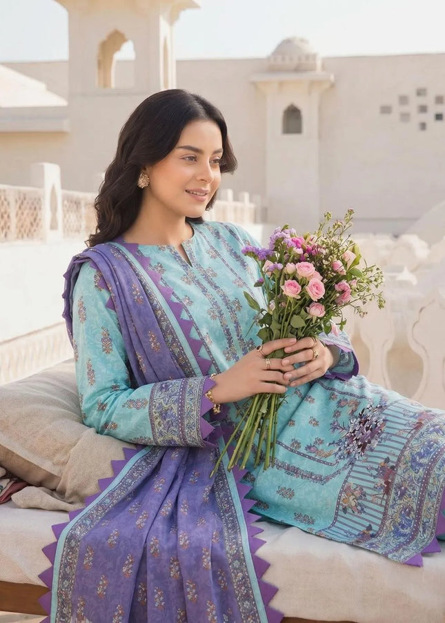 Blue Printed Lawn 3-Piece Suit for Women