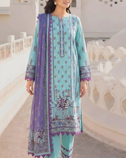 Blue Printed Lawn 3-Piece Suit for Women