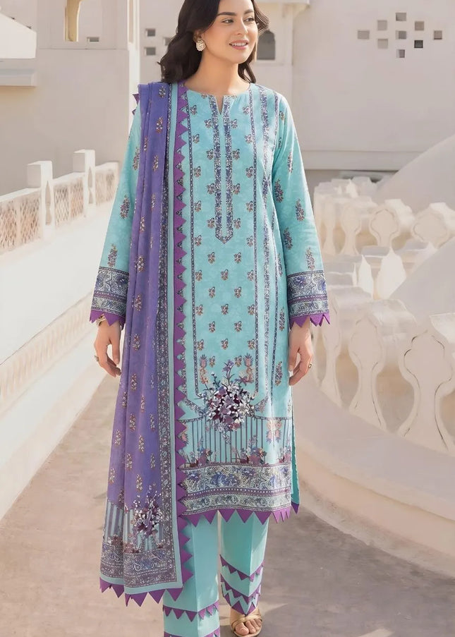 Blue Printed Lawn 3-Piece Suit for Women