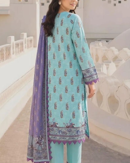 Blue Printed Lawn 3-Piece Suit for Women