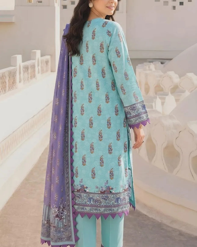 Blue Printed Lawn 3-Piece Suit for Women