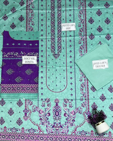 Blue Printed Lawn 3-Piece Suit for Women