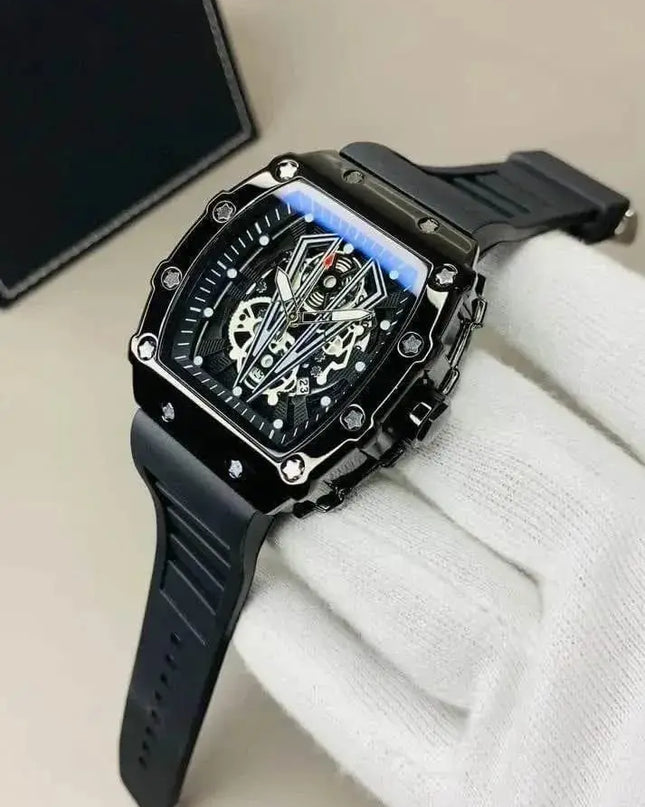 Richard Black Belt Skeleton Watch