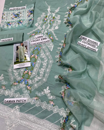 Green Chikankari 3-Piece Lawn Suit for Women