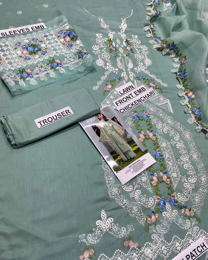 Green Chikankari 3-Piece Lawn Suit for Women