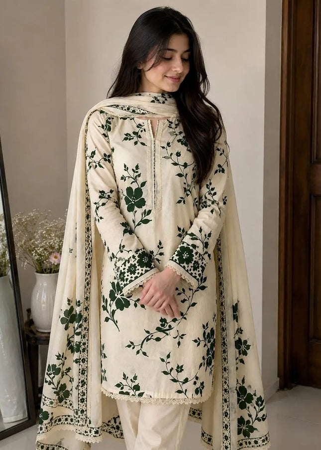 3 Pcs Women's Unstitched Printed Suit