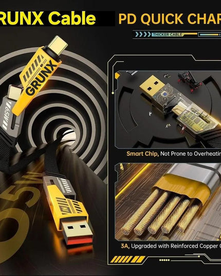 4 In 1 Black Copper Core Charging Cable - 1 Pcs