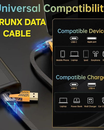 4 In 1 Black Copper Core Charging Cable - 1 Pcs
