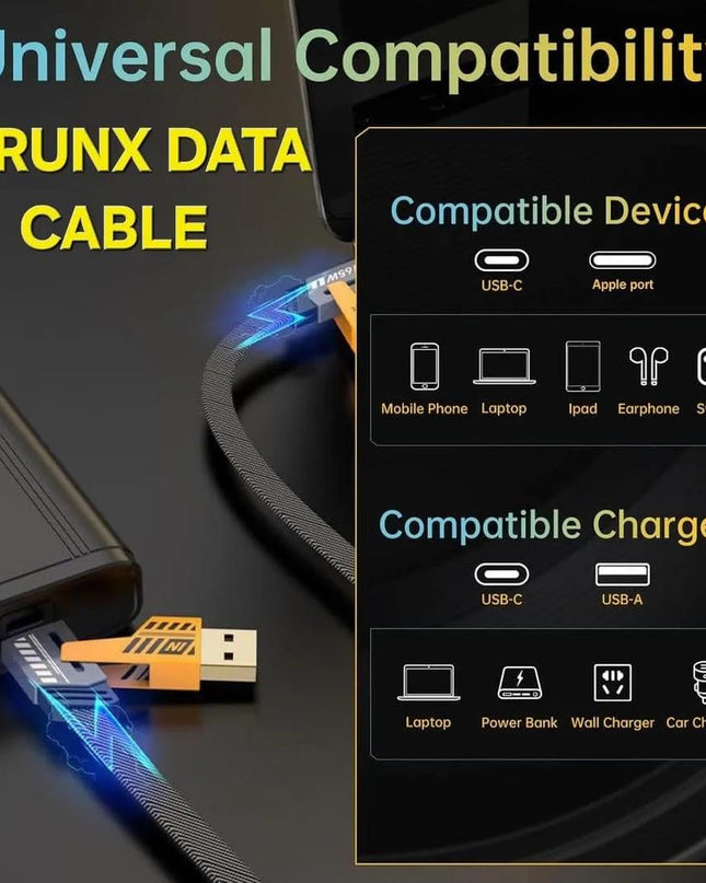 4 In 1 Black Copper Core Charging Cable - 1 Pcs